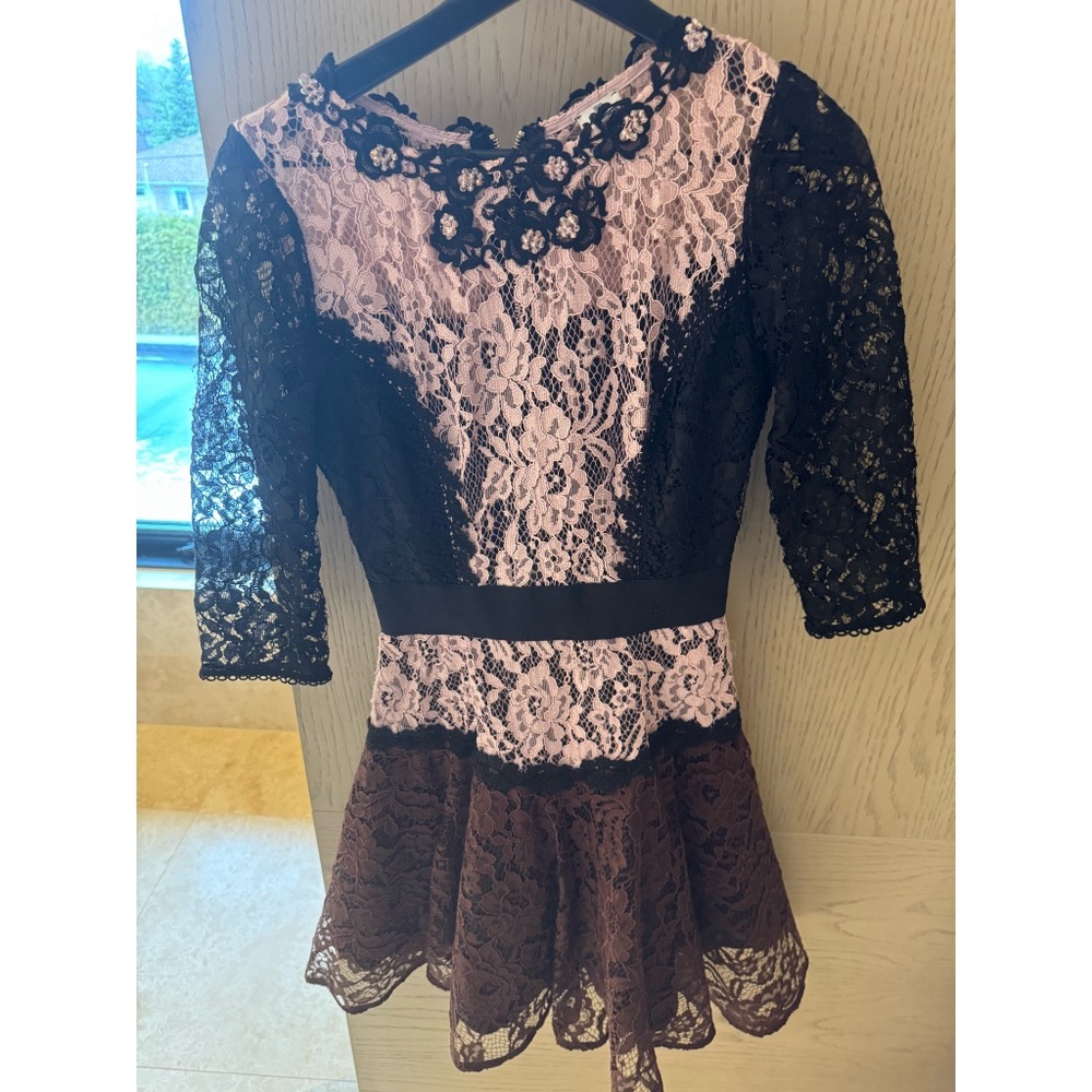 Gorgeous Black, brown and Pink Lace mini Dress